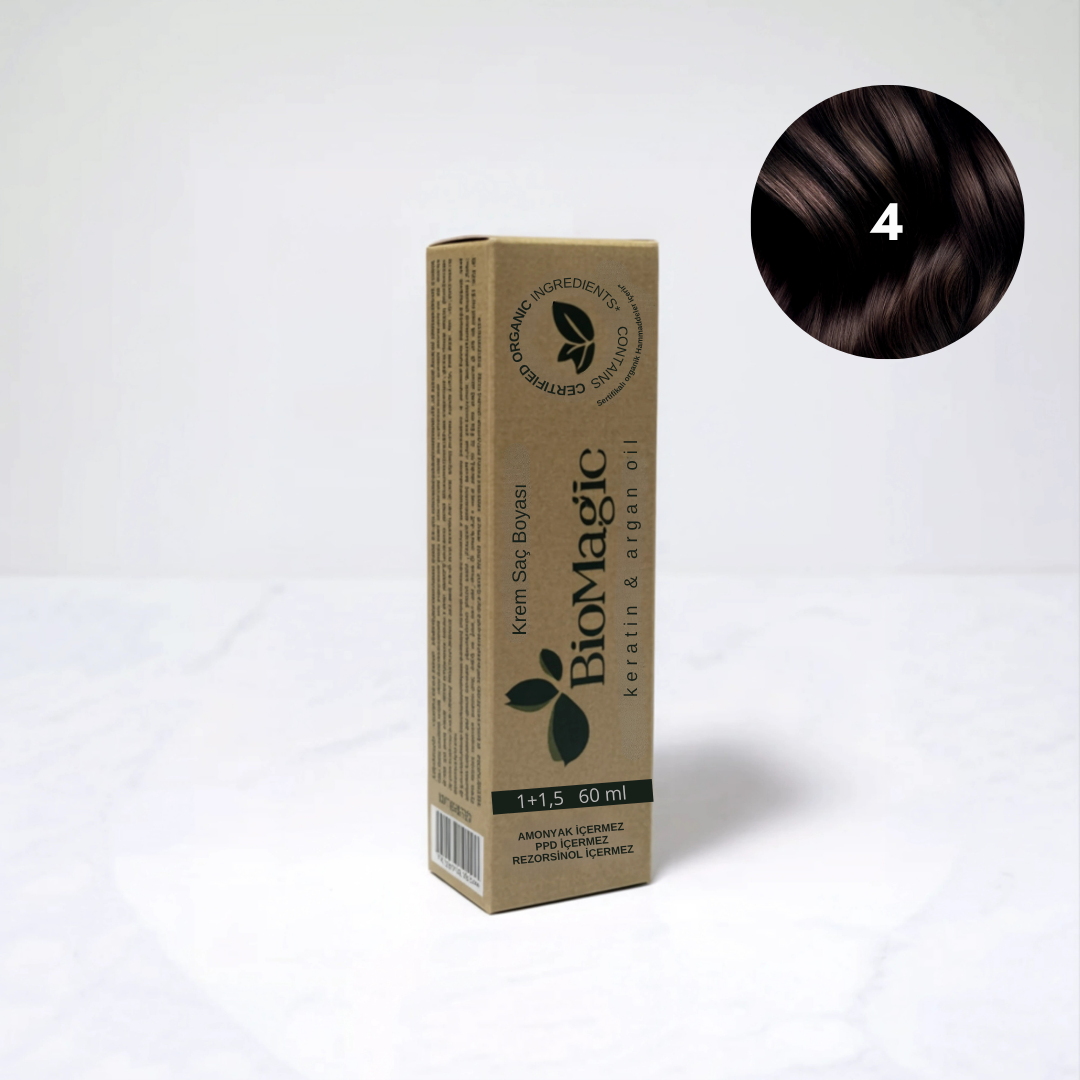 BioMagic Krem Saç Boyası 60ml 4.00 Kahve &  20 Vol. Oksidan 90ml
